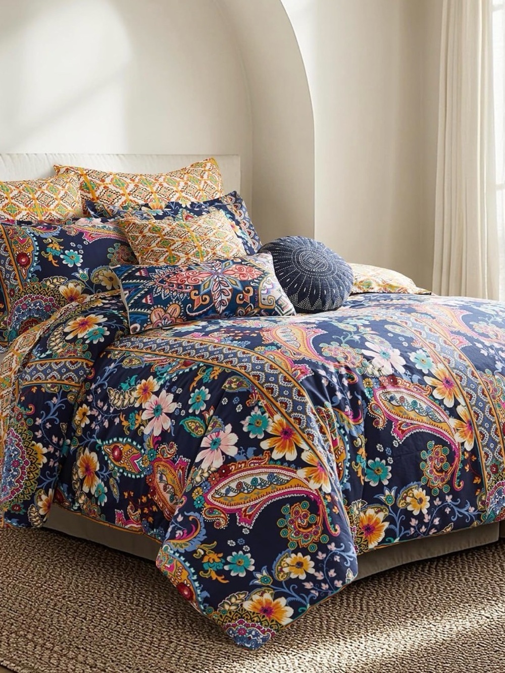 Levtex Navy Paisley Floral Comforter Set with Multicolor Accents